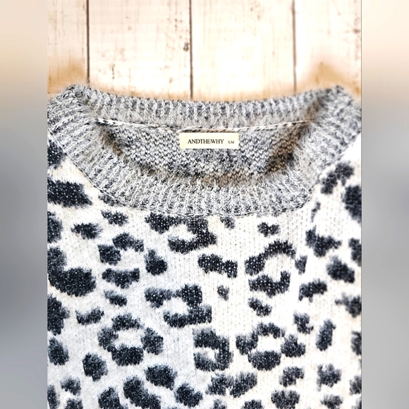 Andthewhy Eyelash Knit Super Soft Slouchy Off Shoulder Leopard Cheetah Print - Picture 5 of 9